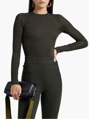 RAG & BONE Emory Wool Alpaca Knit Ribbed Crew Neck Split Slim Fit Sweater Top